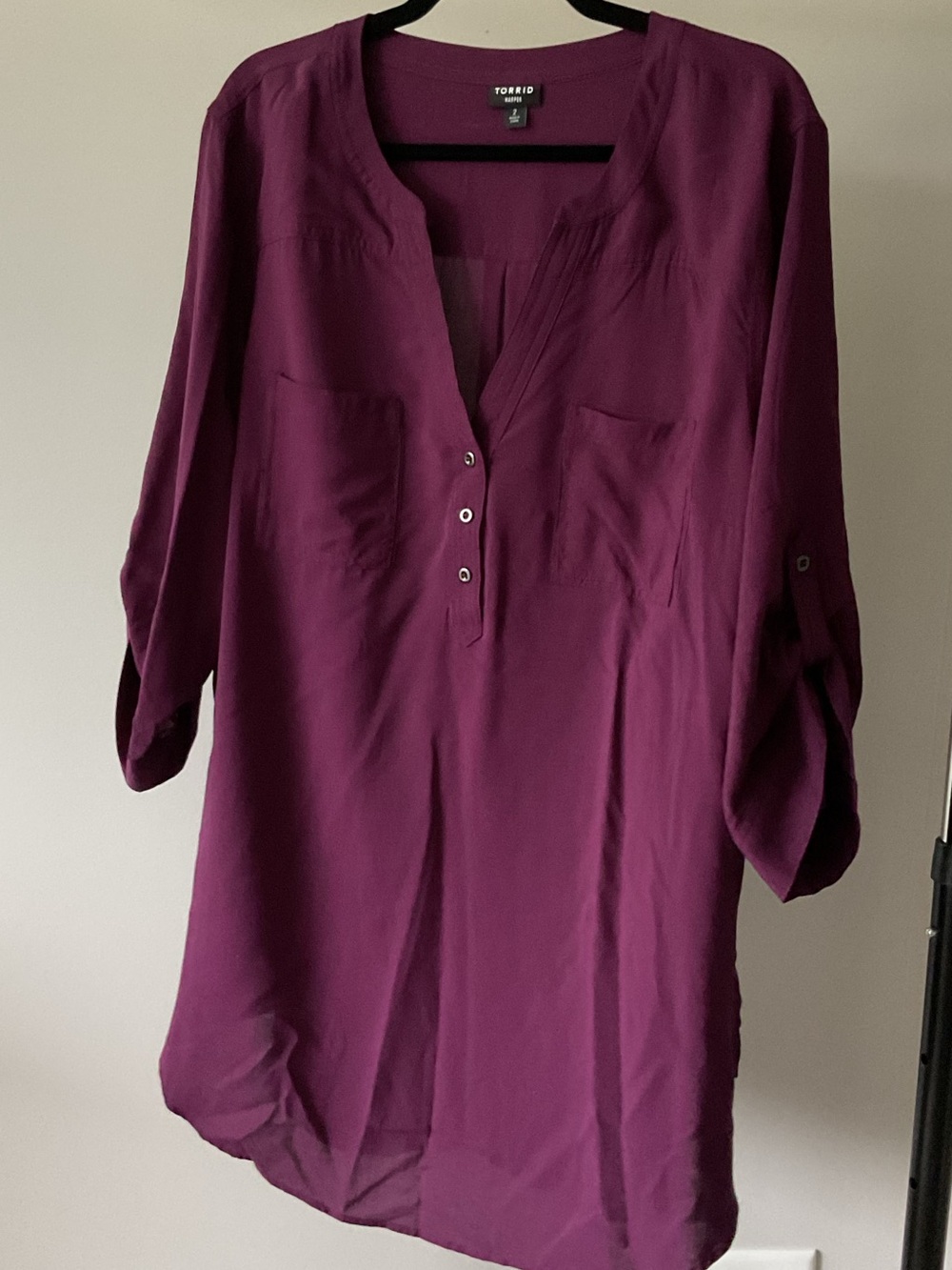 Torrid Plum Button-Front Split-Neck Top